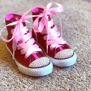 Converse w/ Swarovski crystal toes & ribbon laces.